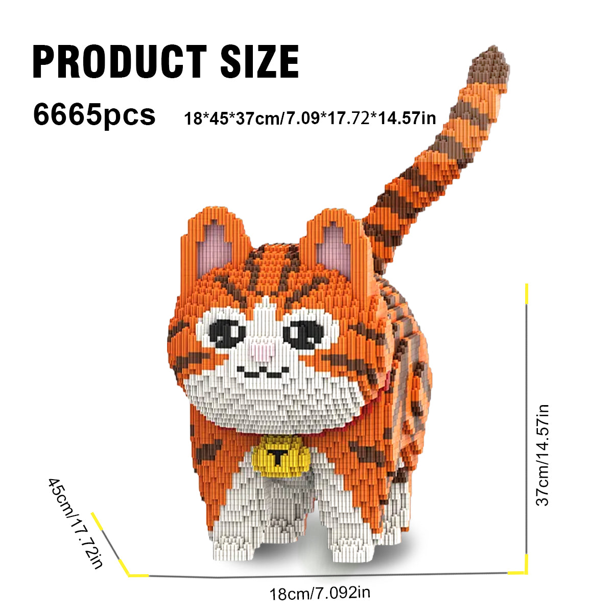 DAHONPA Animal Bell Orange Striped Cat Cute Micro Building Blocks Set(6665PCS), Creative Home & Office Decor, Gift for Adults and Kids