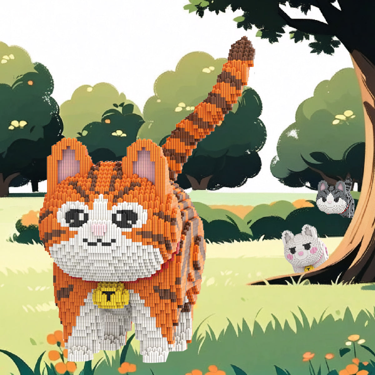 DAHONPA Animal Bell Orange Striped Cat Cute Micro Building Blocks Set(6665PCS), Creative Home & Office Decor, Gift for Adults and Kids