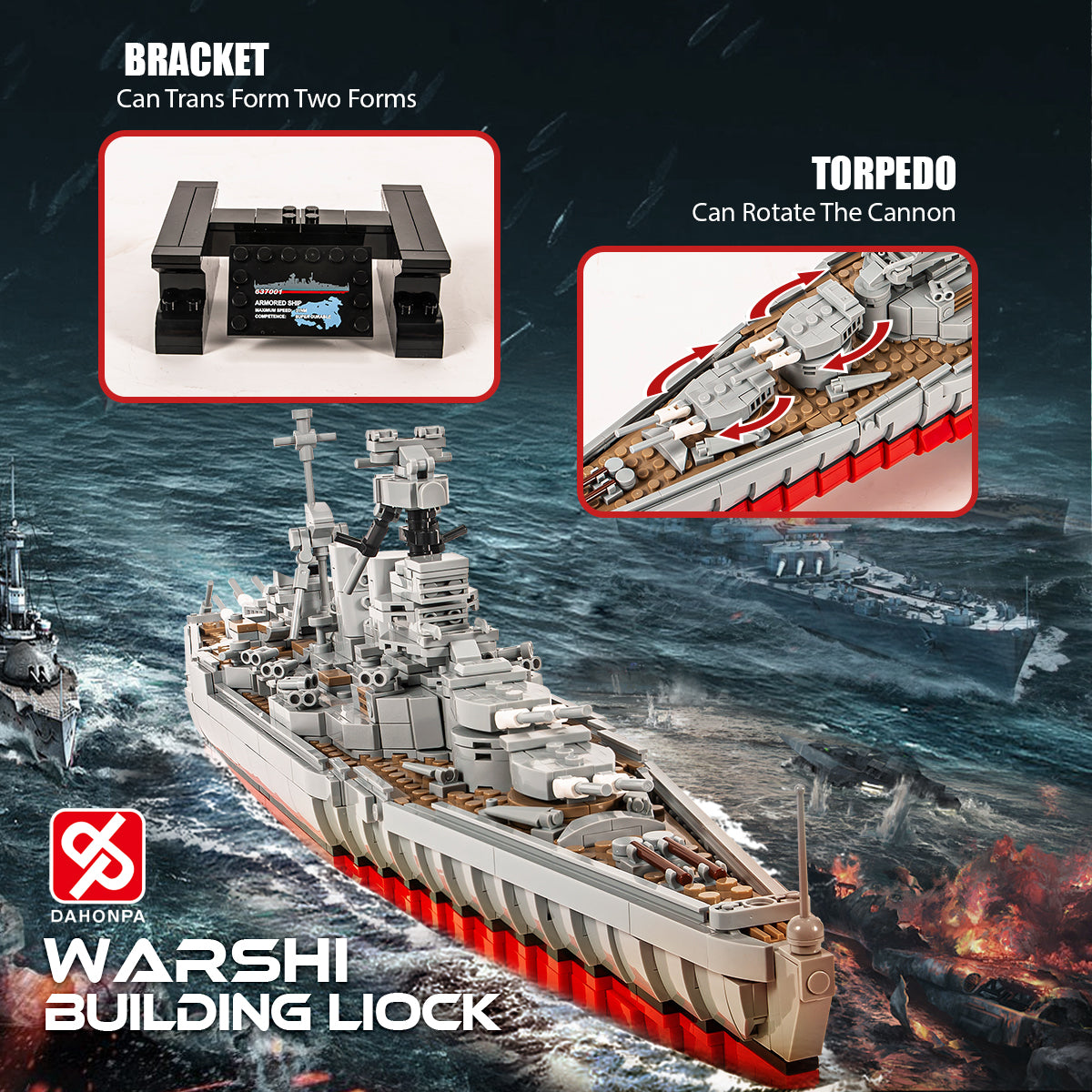 DAHONPA Ship Series HMS Hood Battleship Building Blocks Set with 1731 Pieces