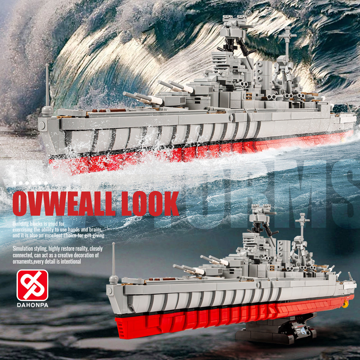 DAHONPA Ship Series HMS Hood Battleship Building Blocks Set with 1731 Pieces