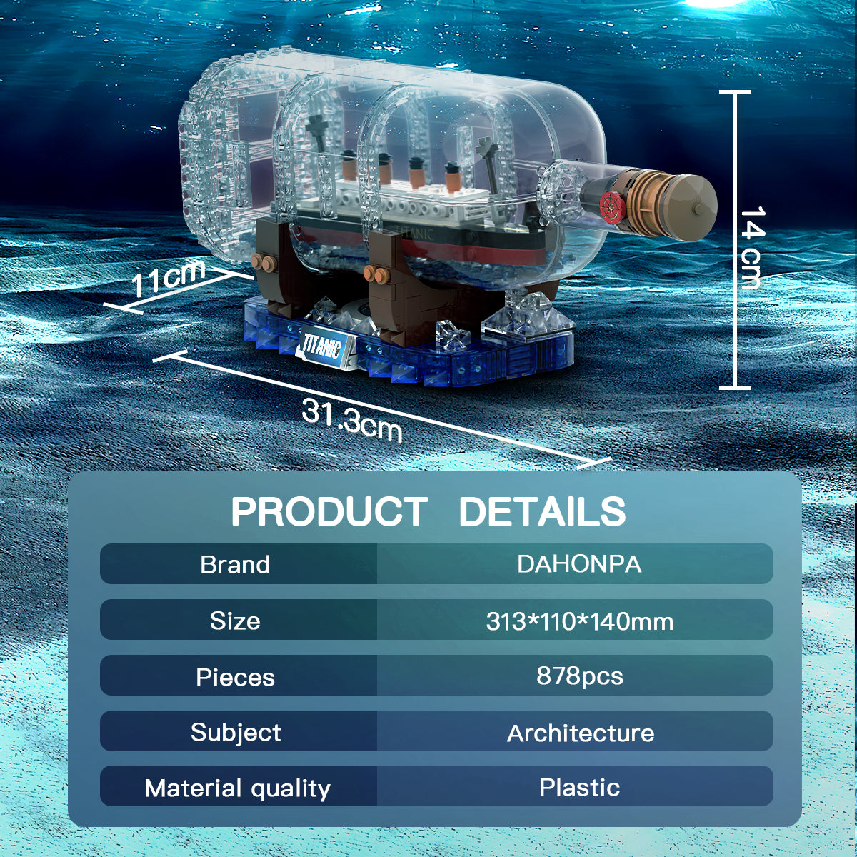 DAHONPA Ship Series Titanic Ship in a Bottle Building Blocks Set with 878 Pieces
