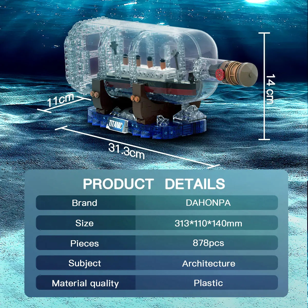 DAHONPA Ship Series Titanic Ship in a Bottle Building Blocks Set with 878 Pieces DAHONPA