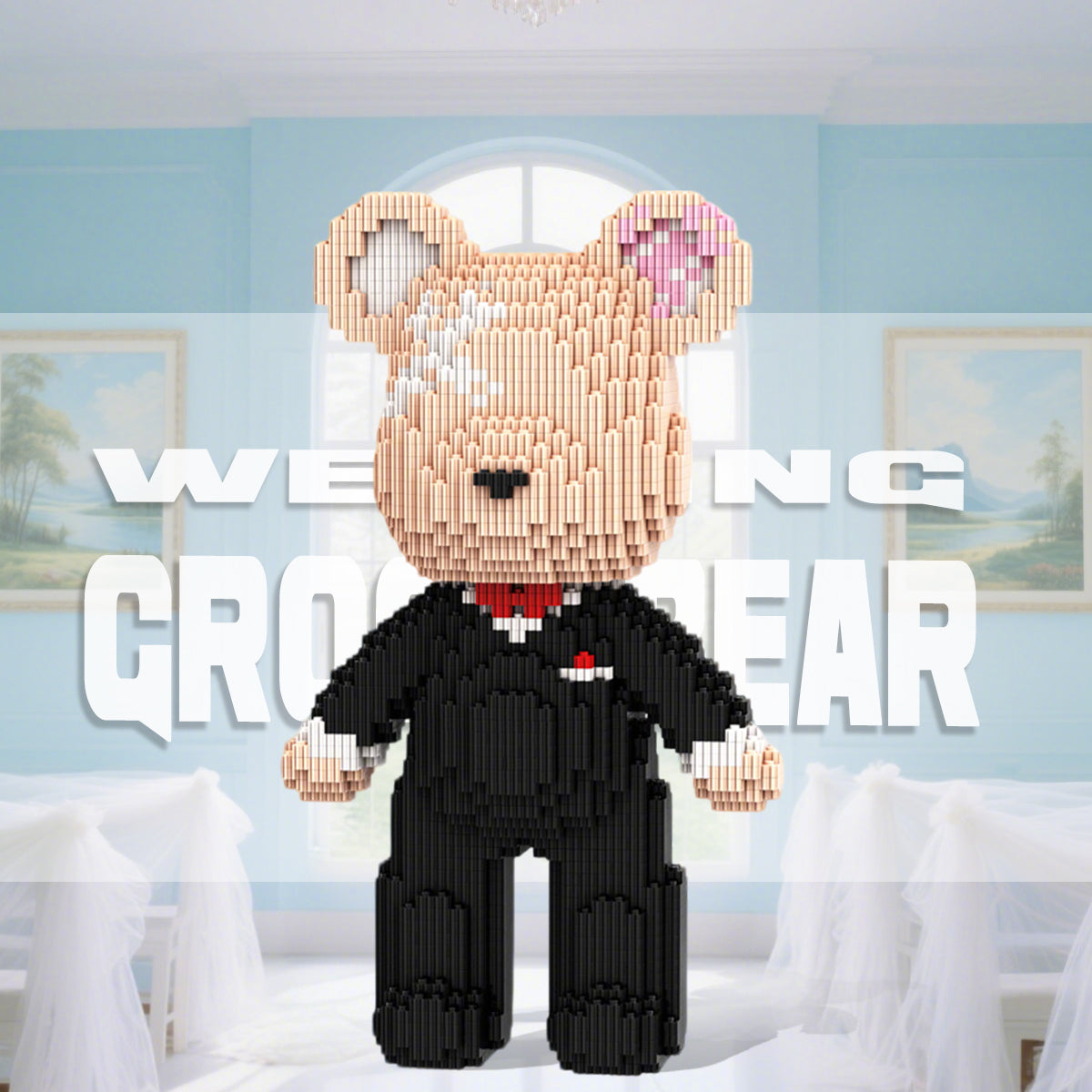 DAHONPA Bridegroom Bear Brick Micro Building Blocks Set (2350 Pieces), with Black Suit Design, Wedding Decoration Present for Lovers Men & Women
