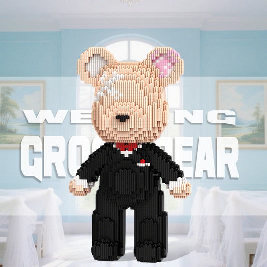 DAHONPA Bridegroom Bear Brick Micro Building Blocks Set (2350 Pieces), with Black Suit Design, Wedding Decoration Present for Lovers Men & Women DAHONPA
