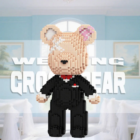 DAHONPA Bridegroom Bear Brick Micro Building Blocks Set (2350 Pieces), with Black Suit Design, Wedding Decoration Present for Lovers Men & Women DAHONPA