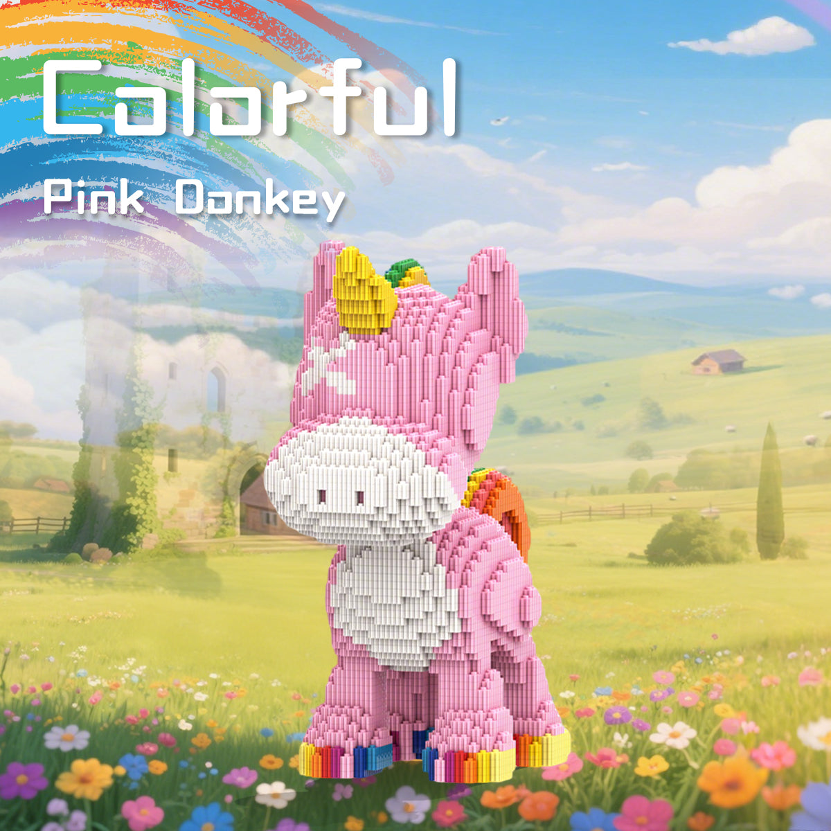 DAHONPA Animal Series Rainbow Pink Donkey Toy Building Block Set, 4460 Pieces Micro Brick Sets, Model Decorate Gift for Boys & Girls
