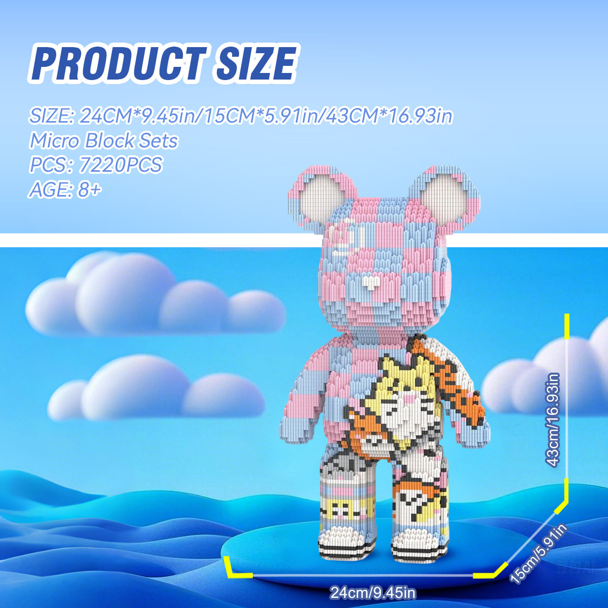 DAHONPA Pink Blue Checkerboard Cute Pet Bear Micro Building Blocks Set (5900 PCS) – DIY Energetic Trendy Collectible Figurine Toy for Kids & Adults