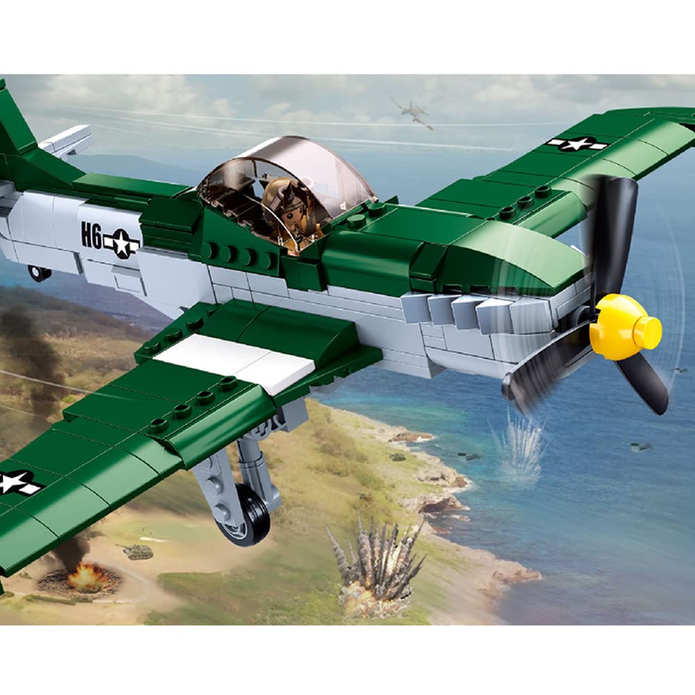 DAHONPA Military Series P51D Fighter Army Airplane Building Blocks Set with 323 Pieces