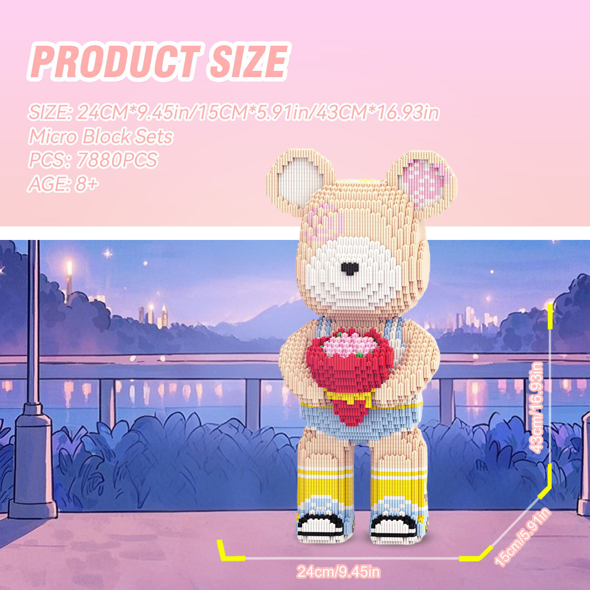 DAHONPA Animal Rose Flower Bear Micro Building Blocks for Adults (5550 PCS), Bear Bricks Set Creative Home & Office Decor, Gift for Adults and Kids