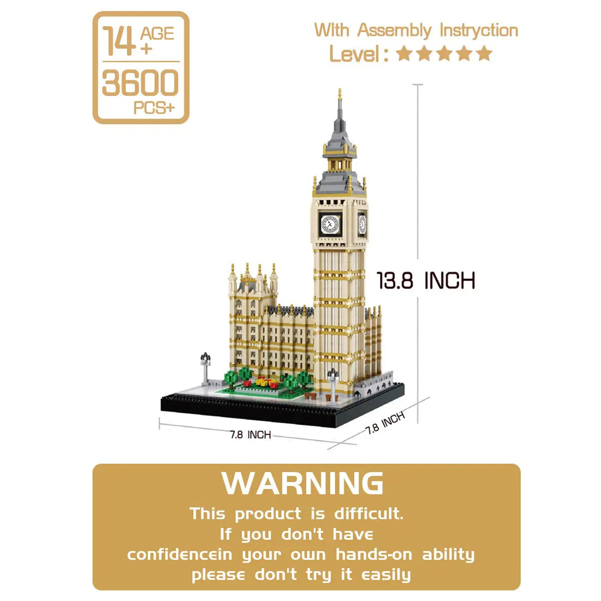 DAHONPA Architecture Series Big Ben Micro Mini Building Blocks Set with 3600 Pieces OXCTOY