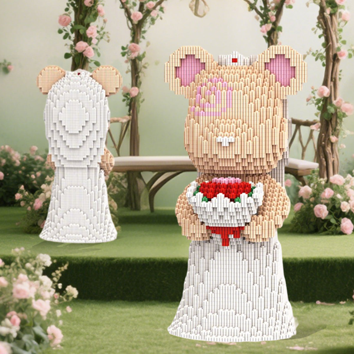 DAHONPA Wedding Bride Bear Micro Building Blocks Set (2950 Pieces), with Wedding Dress Design, Decoration Present, Toy Gift for Lovers Men & Women