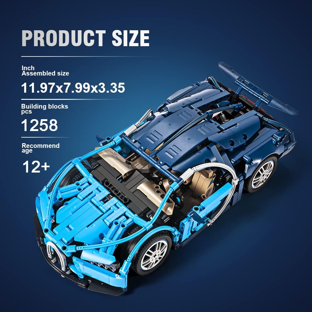 DAHONPA Bluce Sports Car MOC Building Blocks Kit, 1:14 Bugatti Scale Sports Car Model Toys(1258 Pcs),Gift for Adults and Kids