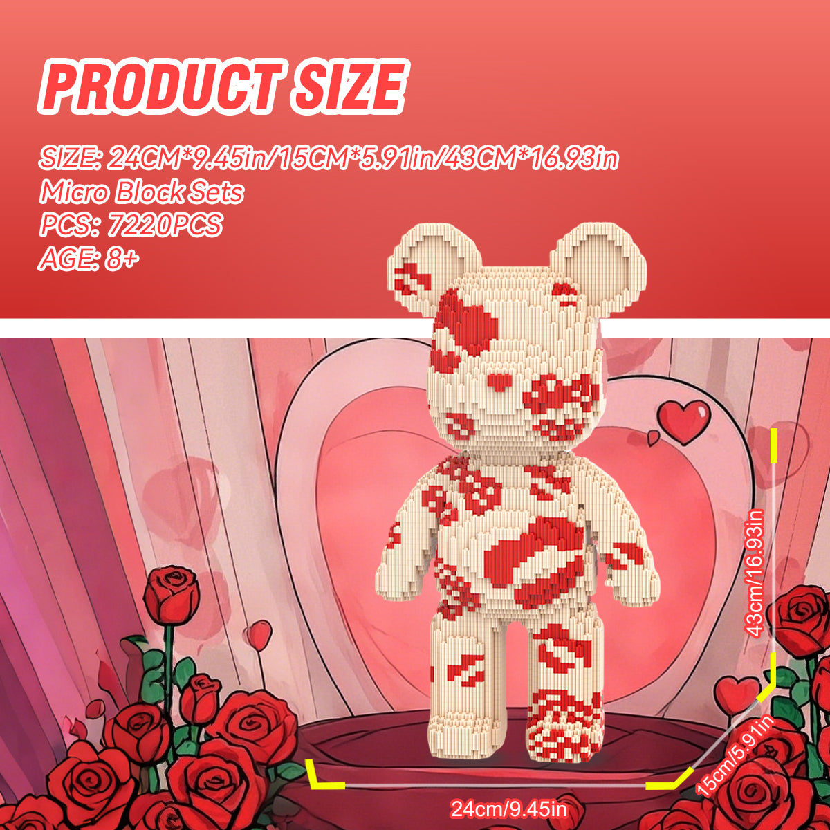 DAHONPA Heart Splash Cream Bear Micro Building Blocks Set (5450 PCS) – DIY Romantic Trendy Collectible Figurine Toy for Kids & Adults