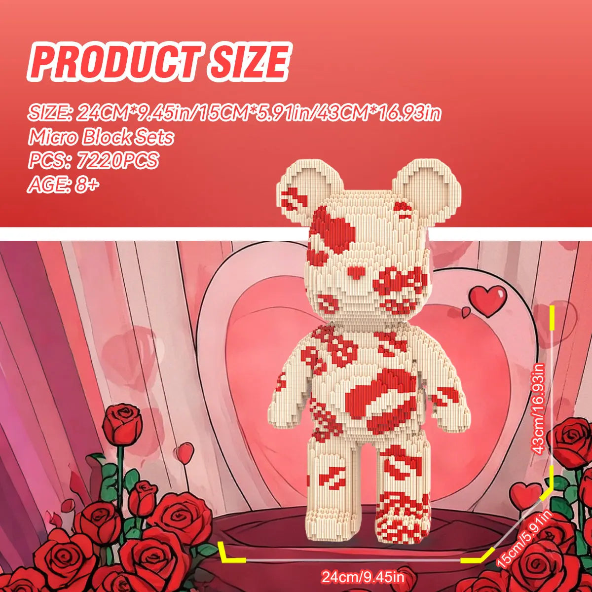 DAHONPA Heart Splash Cream Bear Micro Building Blocks Set (5450 PCS) – DIY Romantic Trendy Collectible Figurine Toy for Kids & Adults DAHONPA