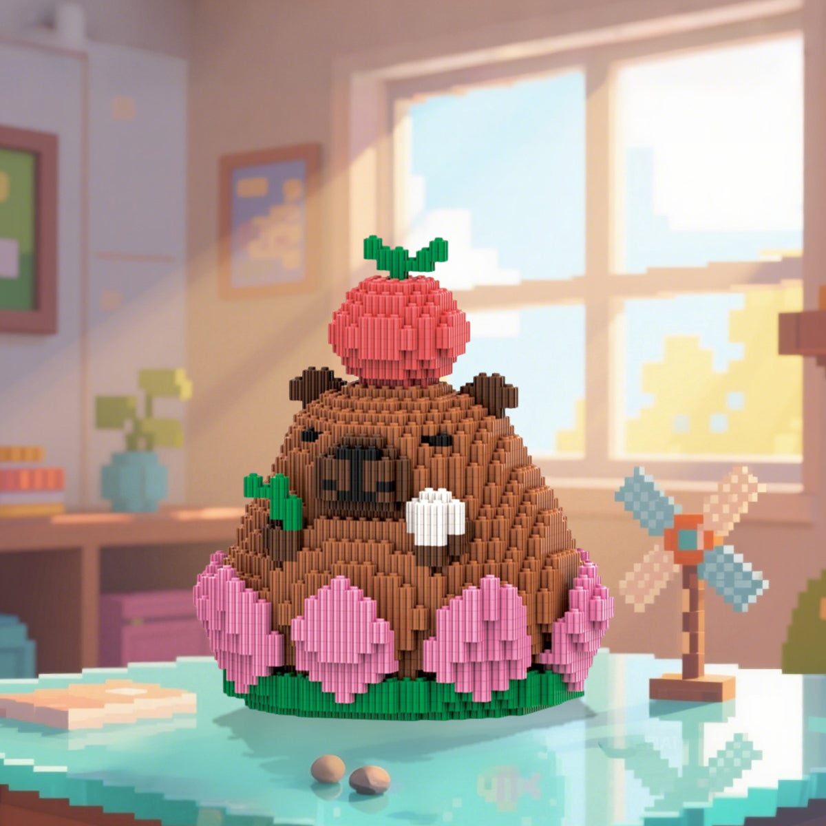 DAHONPA Animals Series Capybara Toy Micro Building Block Set, 2110 Pieces with Lotus base Design, Decoration Present for Adults & Boys & Girls