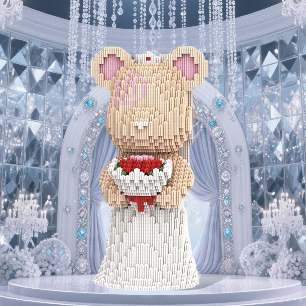 DAHONPA Wedding Bride Bear Micro Building Blocks Set (2950 Pieces), with Wedding Dress Design, Decoration Present, Toy Gift for Lovers Men & Women
