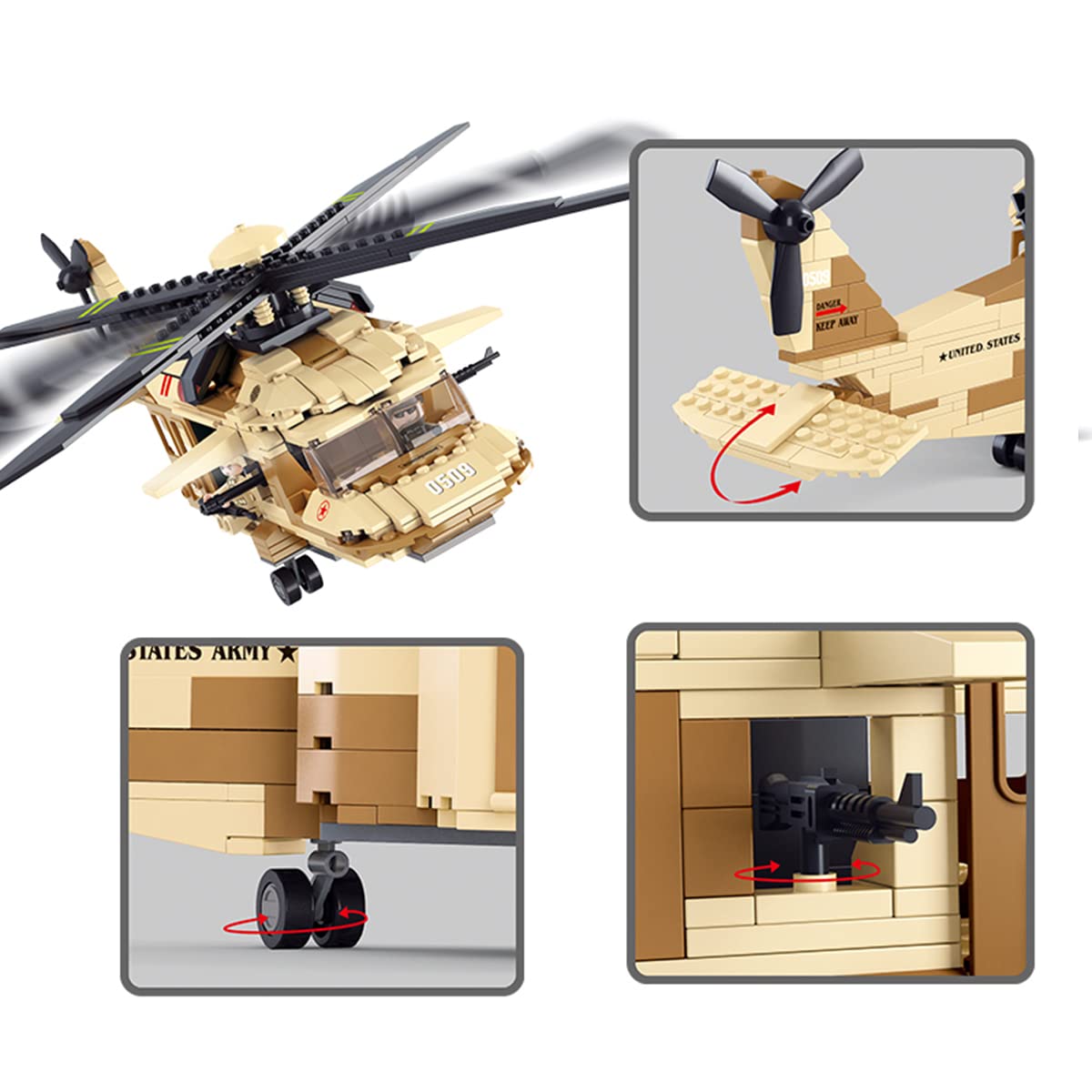 DAHONPA Military Series UH-60L Black Hawk Helicopter Army Airplane Building Blocks Set with 439 Pieces