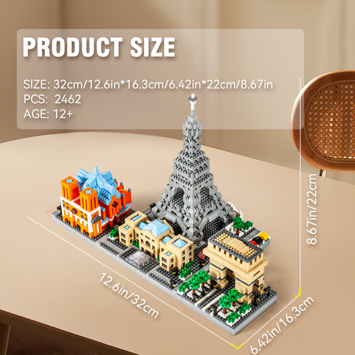 DAHONPA Paris Skyline Architecture Micro Building Blocks Set, 2462 Pieces with Eiffel Tower and The Louvre Building, City Line Collection Model, Gift for Kid and Adult