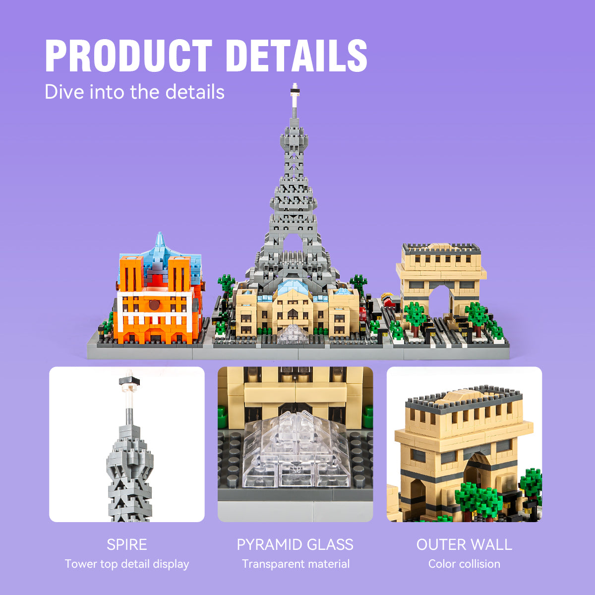 DAHONPA Paris Skyline Architecture Micro Building Blocks Set, 2462 Pieces with Eiffel Tower and The Louvre Building, City Line Collection Model, Gift for Kid and Adult