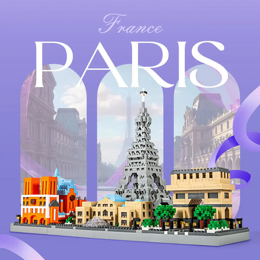 DAHONPA Paris Skyline Architecture Micro Building Blocks Set, 2462 Pieces with Eiffel Tower and The Louvre Building, City Line Collection Model, Gift for Kid and Adult DAHONPA
