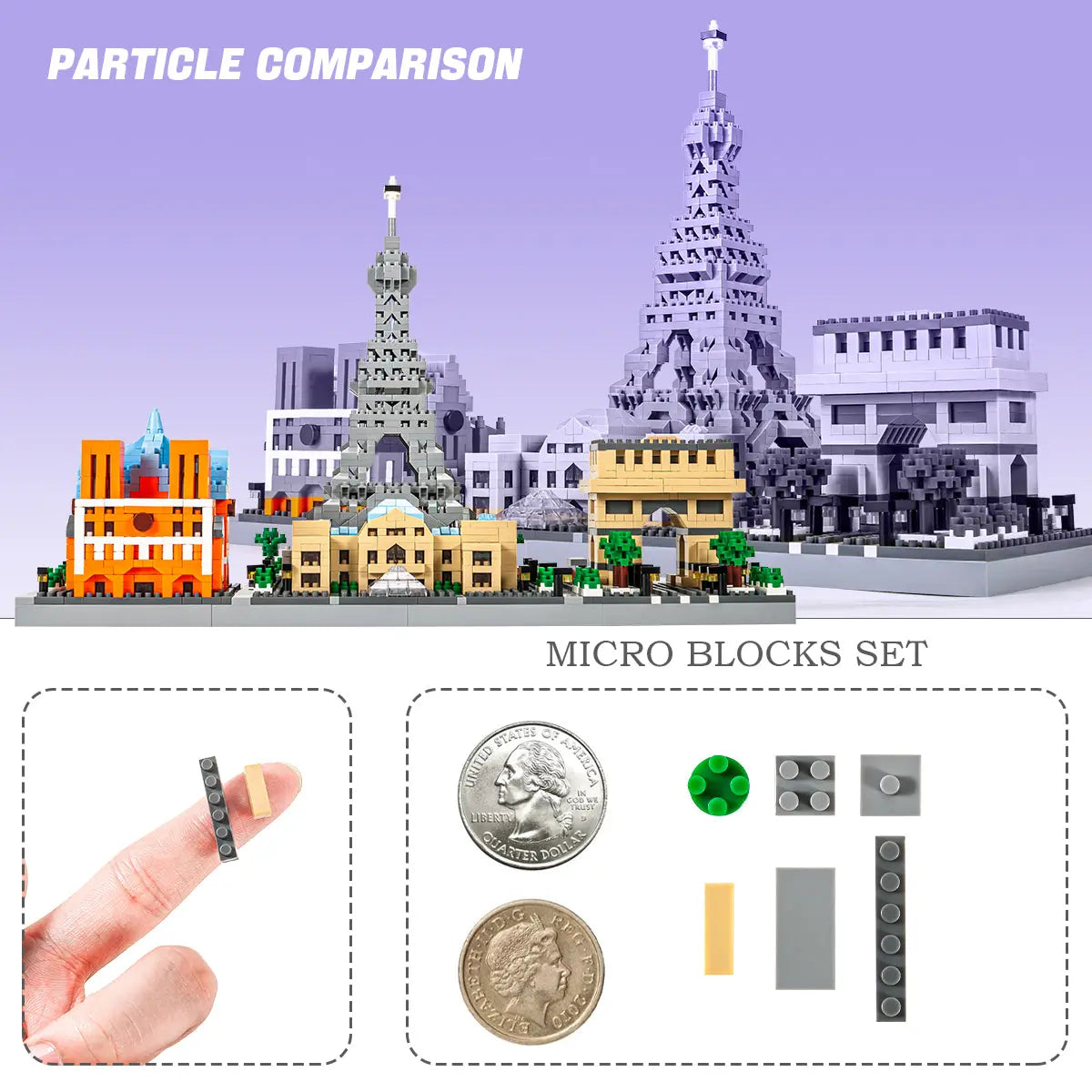 DAHONPA Paris Skyline Architecture Micro Building Blocks Set, 2462 Pieces with Eiffel Tower and The Louvre Building, City Line Collection Model, Gift for Kid and Adult DAHONPA