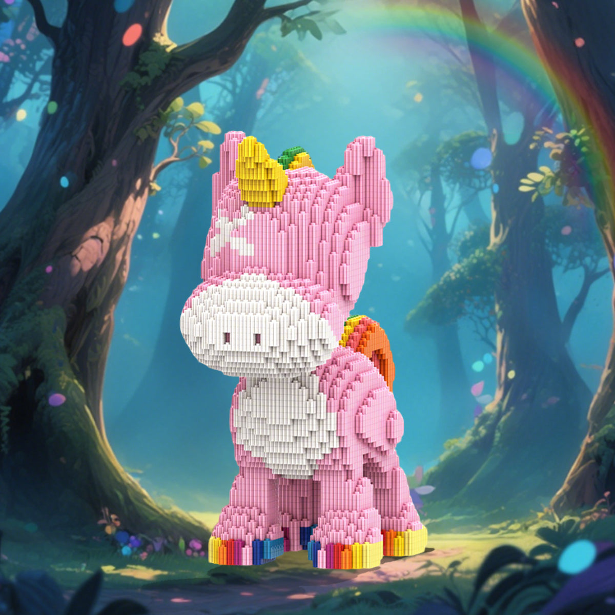DAHONPA Animal Series Rainbow Pink Donkey Toy Building Block Set, 4460 Pieces Micro Brick Sets, Model Decorate Gift for Boys & Girls
