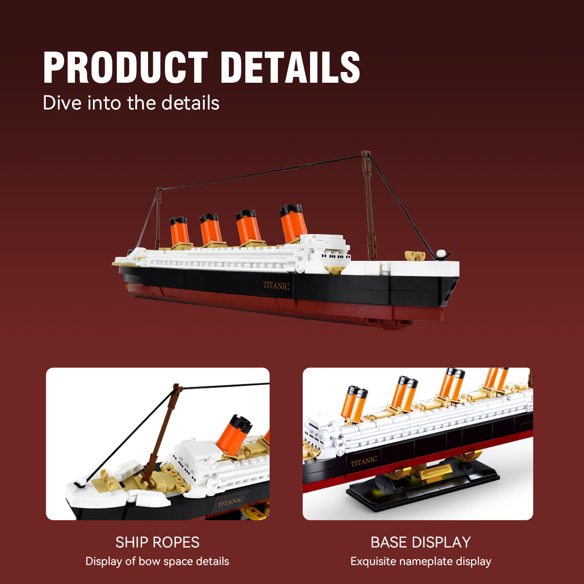 DAHONPA Titanic Model Building Block Set, 481 Pieces with Figures, Cruise Ship Titanic Model with Stand, Display and Collect Toy Gifts for Kid and Adult