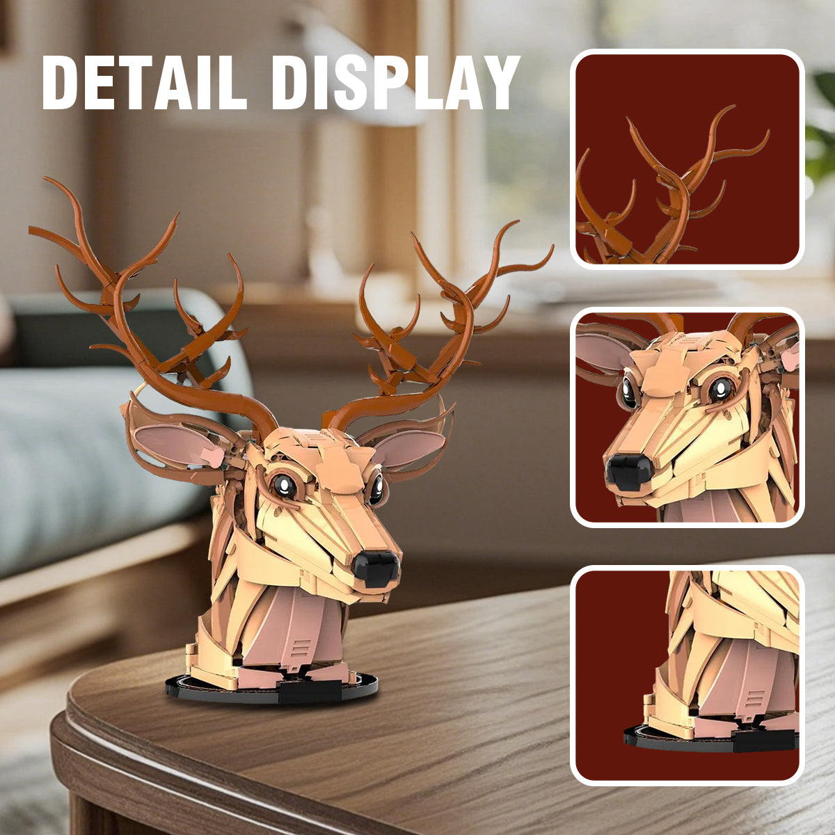 DAHONPA Deer Head Creative Decoration Series Animal Building Blocks Set(1070 PCS)Gift for Adults and Kids, Room Desk Decor or Wall Hanging