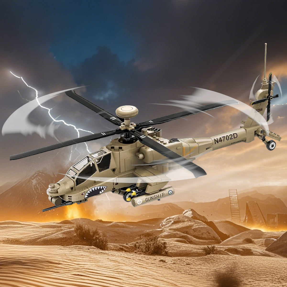 DAHONPA AH-64 Apache Helicopter Military Army Airplane Building Bricks Set, 255 Pieces Air-Force Build Blocks Toy, Gift for Kid and Adult.