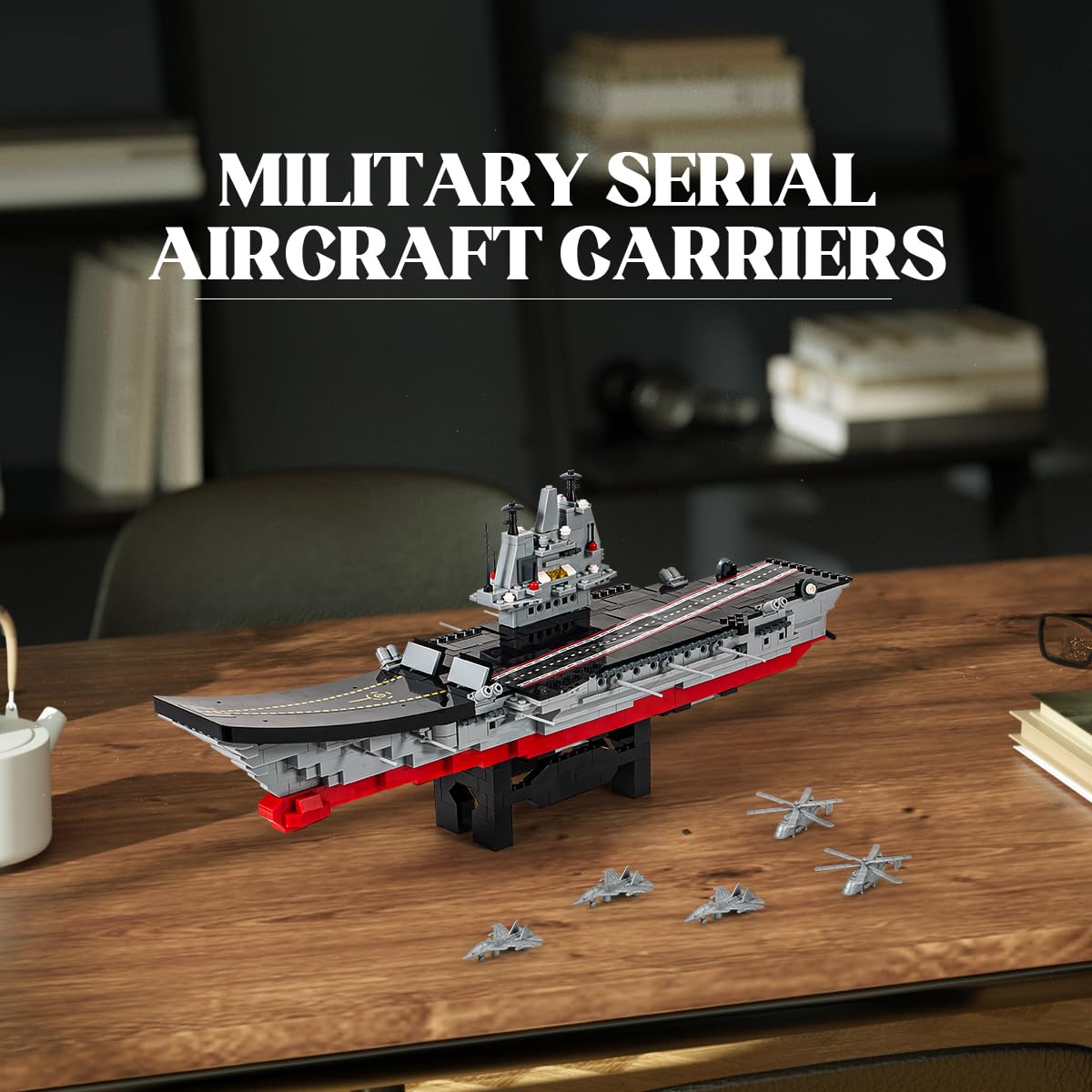 DAHONPA Aircraft Carrier Building Blocks Set with 1191 Pieces Warship Building Suit with Patrol Boats, Fighter, Jets