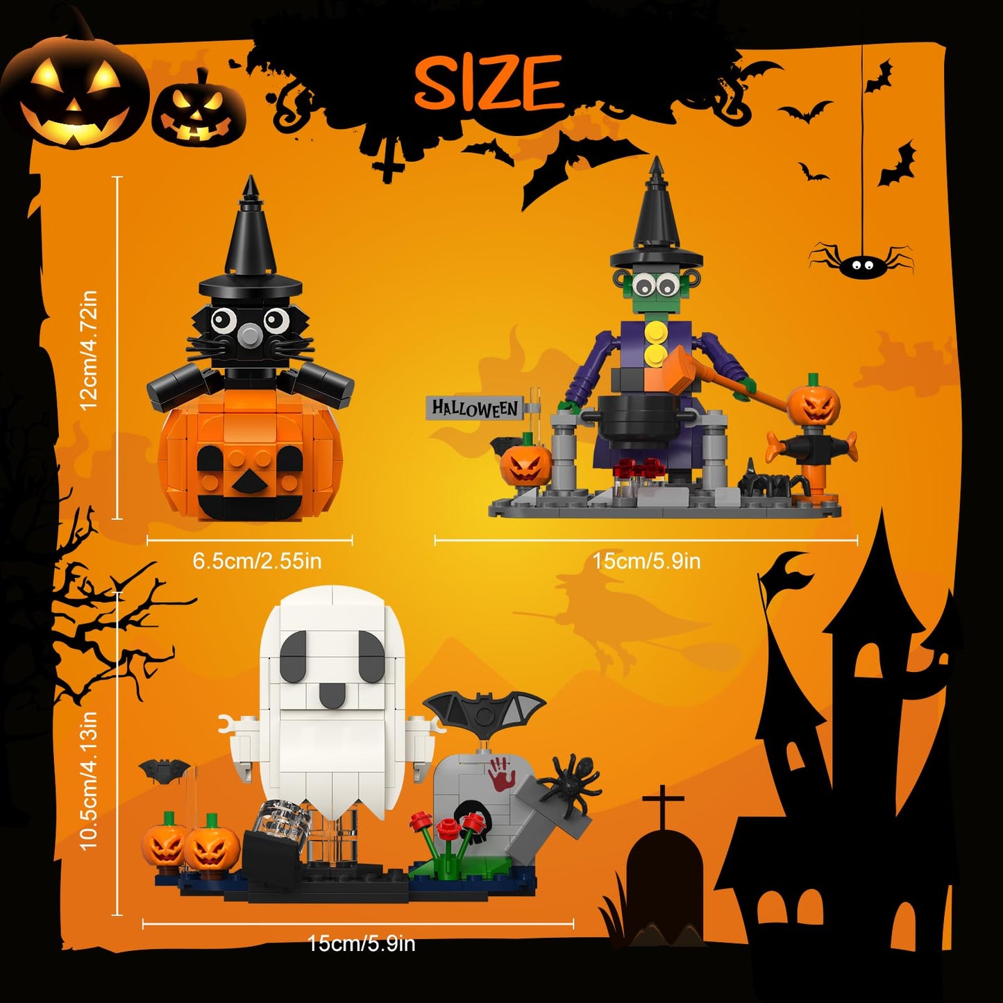 DAHONPA Halloween Ghosts Witch Pumpkin Building Blocks Set Toys with 473 Pieces