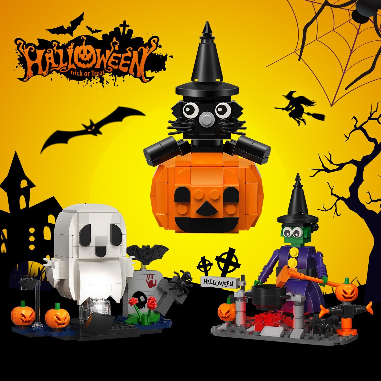 DAHONPA Halloween Ghosts Witch Pumpkin Building Blocks Set Toys with 473 Pieces
