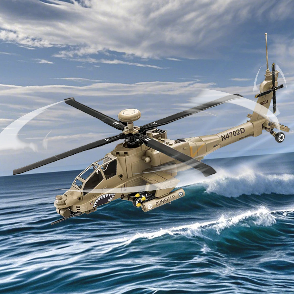 DAHONPA AH-64 Apache Helicopter Military Army Airplane Building Bricks Set, 255 Pieces Air-Force Build Blocks Toy, Gift for Kid and Adult.