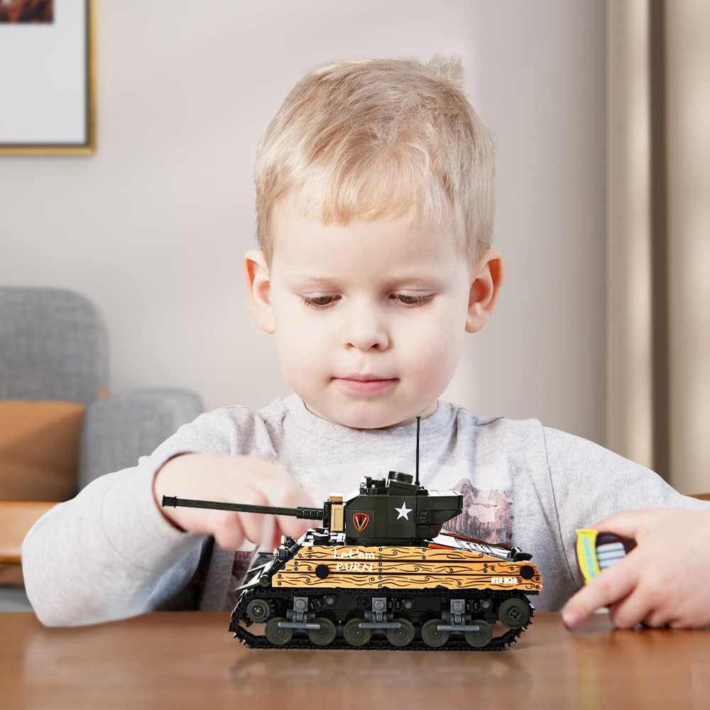 DAHONPA Military Series M4A3 Sherman Tank Building Blocks Set with 715 Pieces