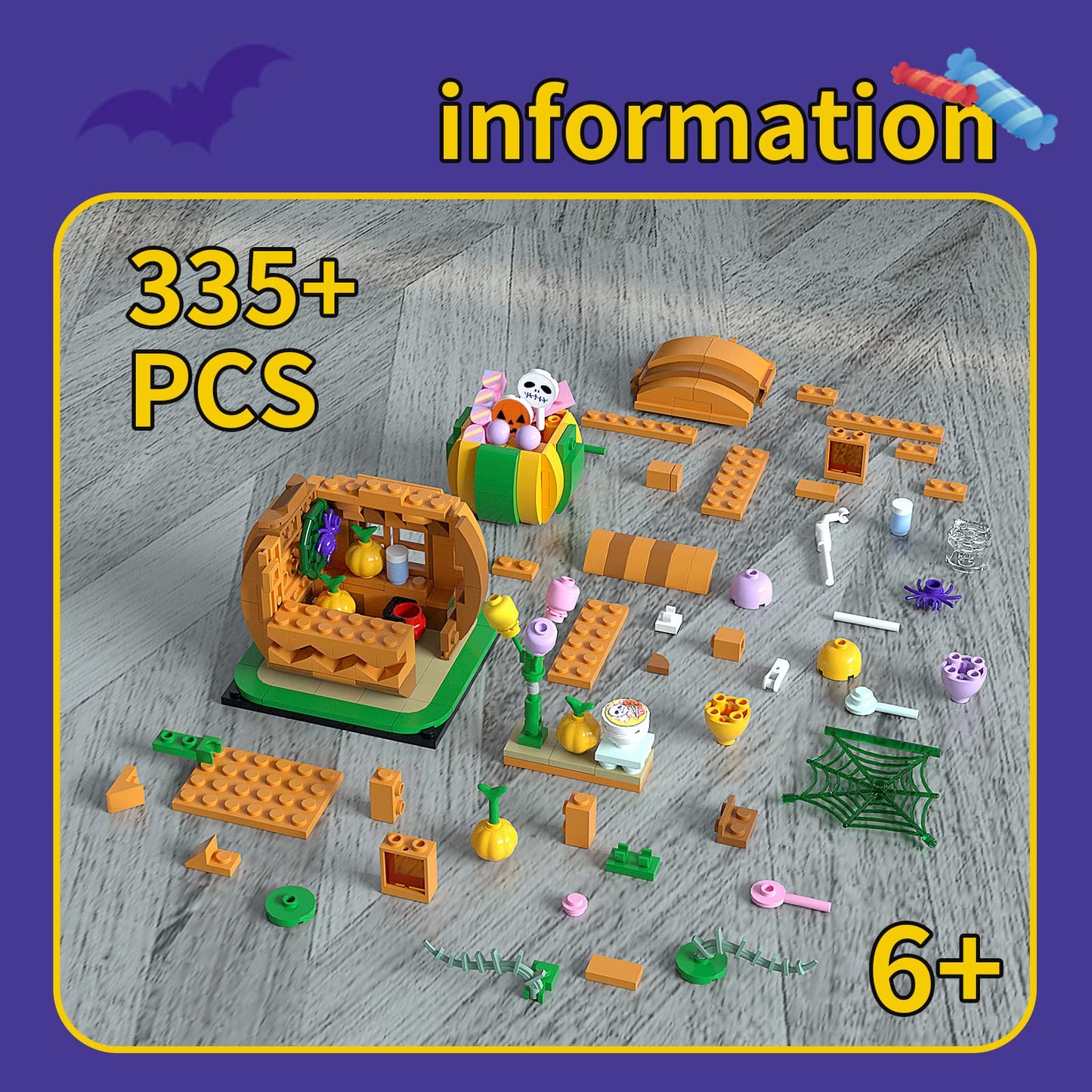 DAHONPA Halloween Pumpkin Cabin Building Blocks Toys with 335 Pieces with Lights