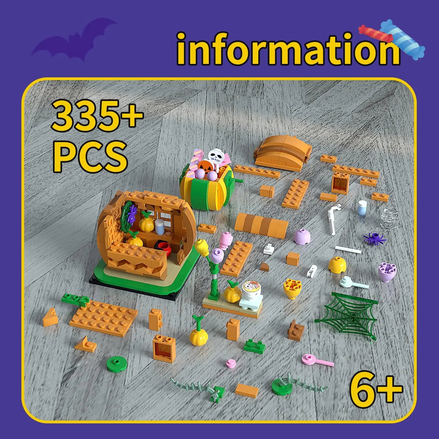 DAHONPA Halloween Pumpkin Cabin Building Blocks Toys with 335 Pieces with Lights DAHONPA