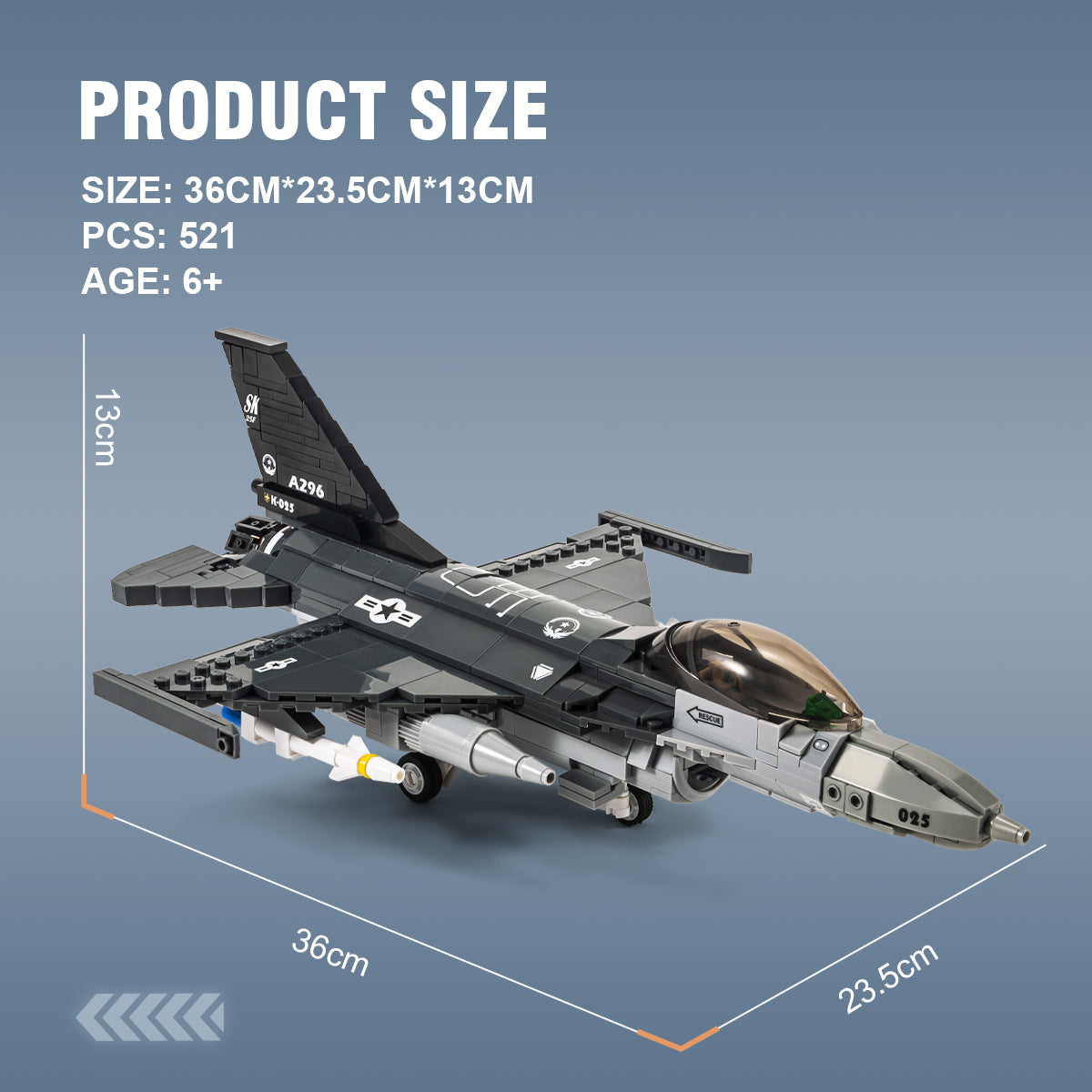DAHONPA Military Series F-16 Falcon Fighter Building Blocks Set with 521 Pieces