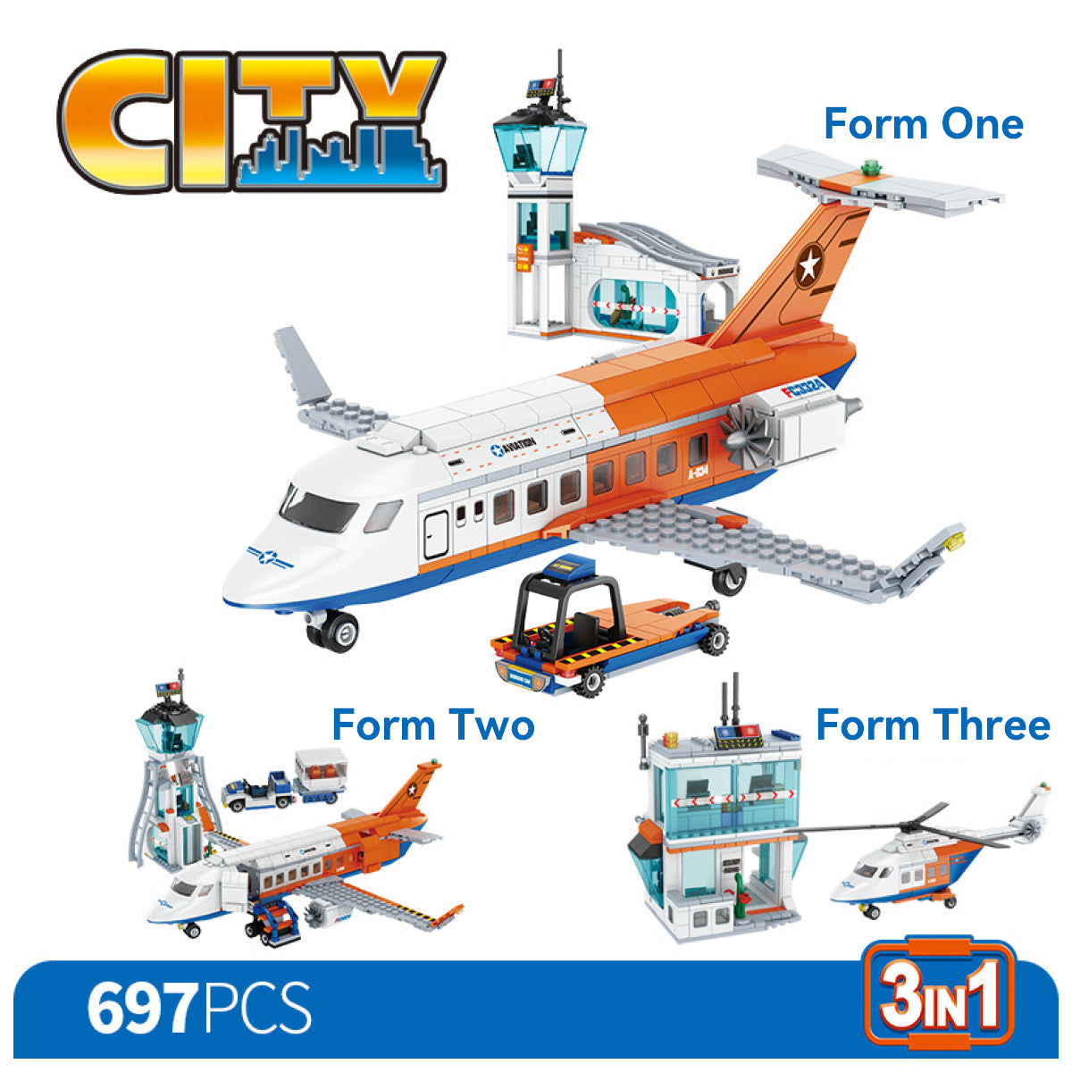 DAHONPA City Passenger Airplane Building Set, 3-in-1 Airport Plane Building Block Toy, Planes Model Toys Gifts for Kids Boys Girls