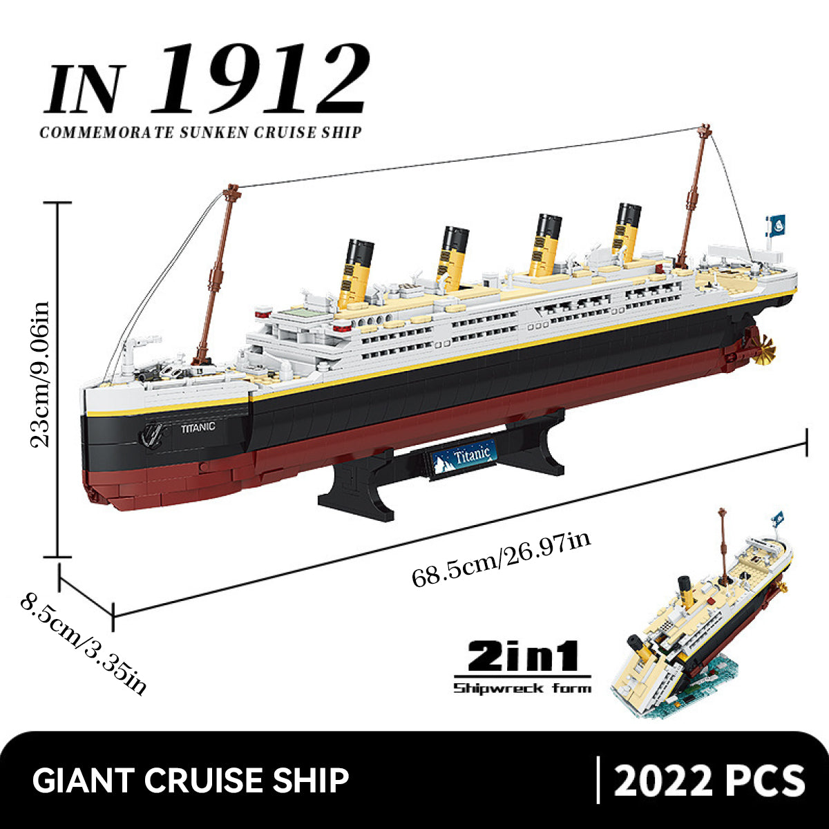 DAHONPA Titanic Model Building Blocks Kit with 2022 Pieces, Build and Display Cruise Ship Titanic Model, Toys Gift for Kids and Adults