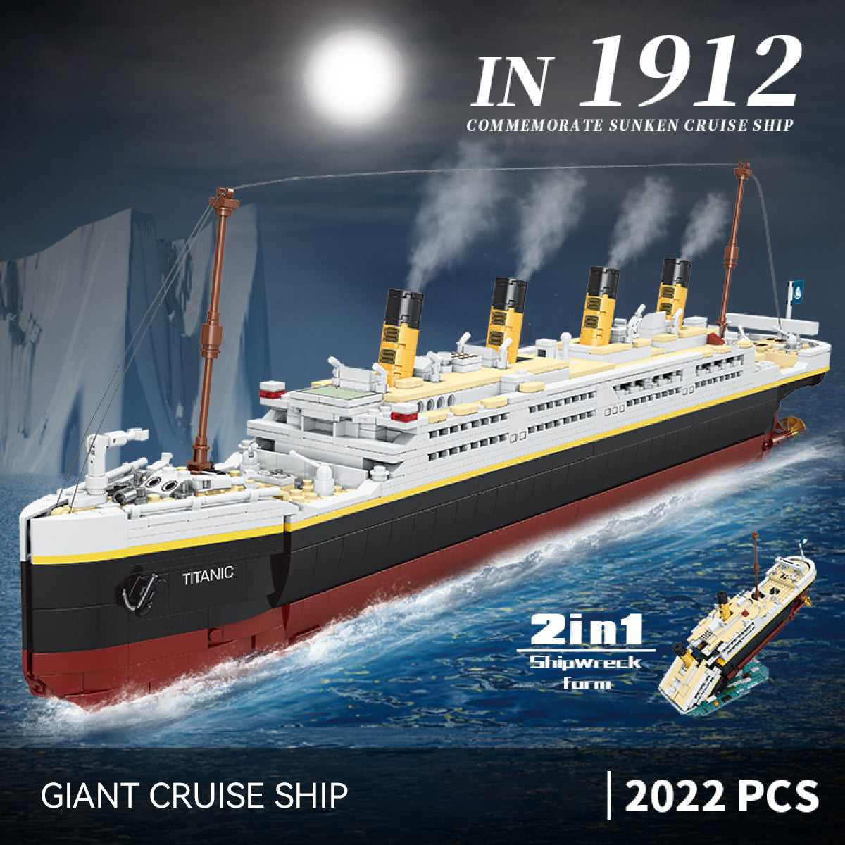 DAHONPA Titanic Model Building Blocks Kit with 2022 Pieces, Build and Display Cruise Ship Titanic Model, Toys Gift for Kids and Adults