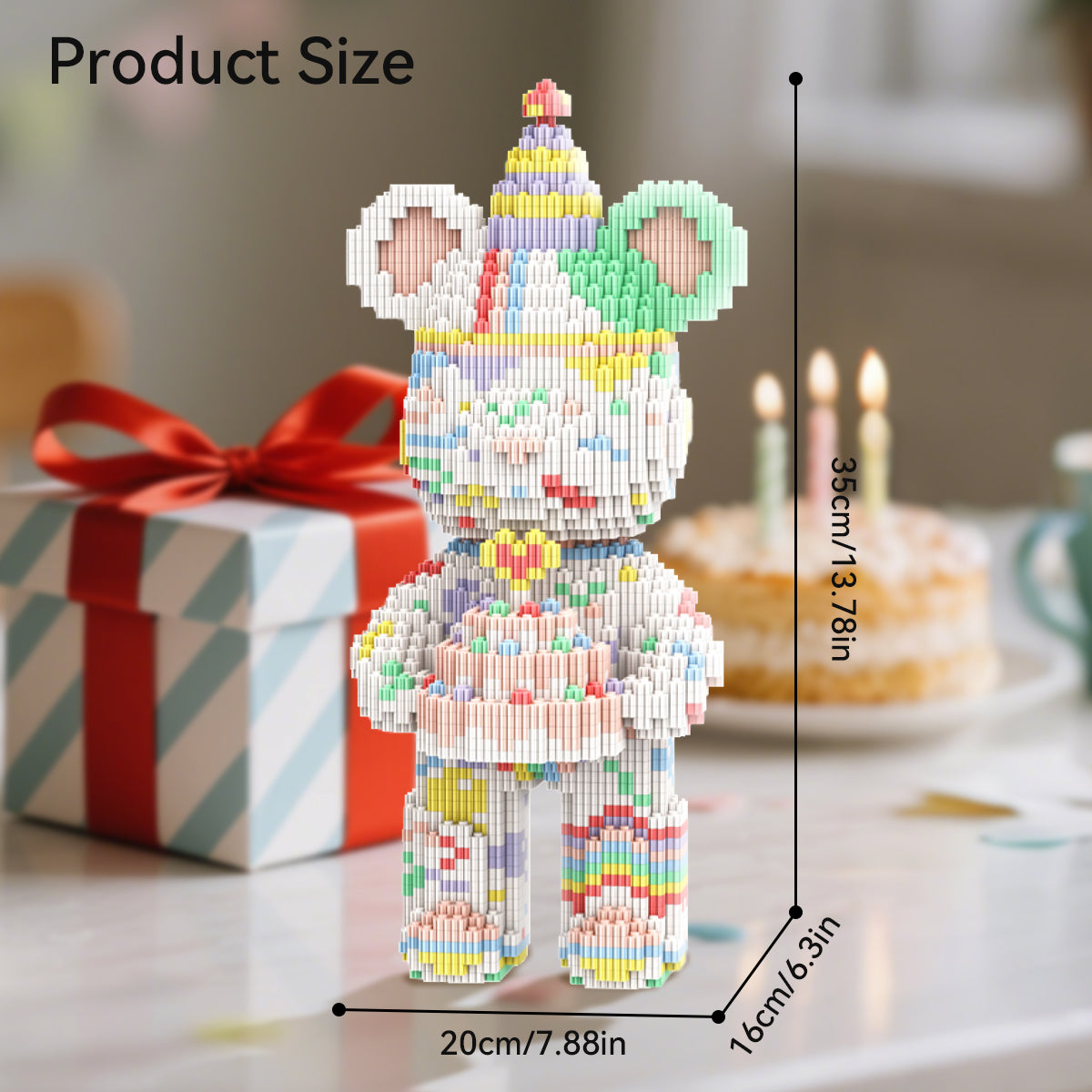 DAHONPA Birthday Cake Bear Micro Building Blocks Set (3680 Pieces), Personalized Bearbrick Decoration Present, Birthday Gift for Adults and Kids