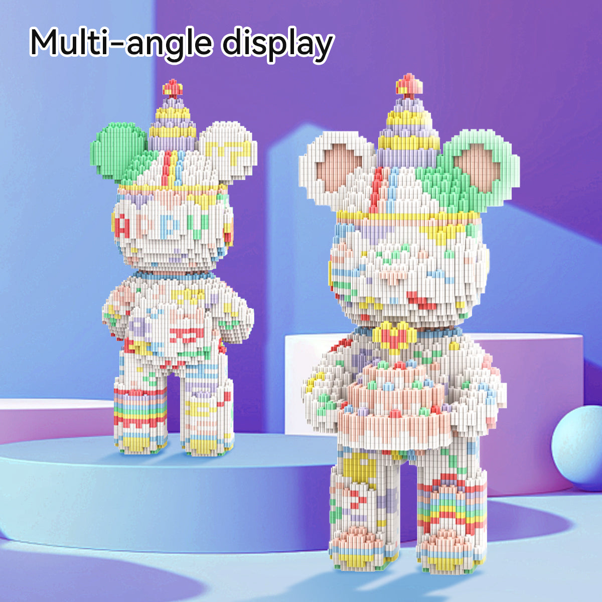 DAHONPA Birthday Cake Bear Micro Building Blocks Set (3680 Pieces), Personalized Bearbrick Decoration Present, Birthday Gift for Adults and Kids