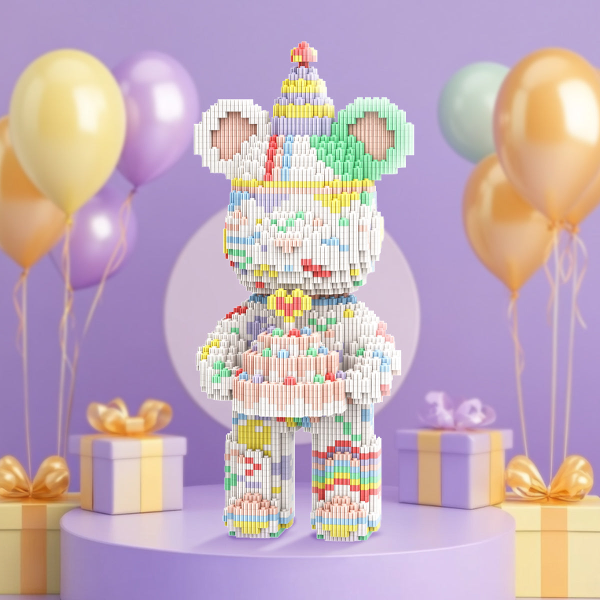 DAHONPA Birthday Cake Bear Micro Building Blocks Set (3680 Pieces), Personalized Bearbrick Decoration Present, Birthday Gift for Adults and Kids