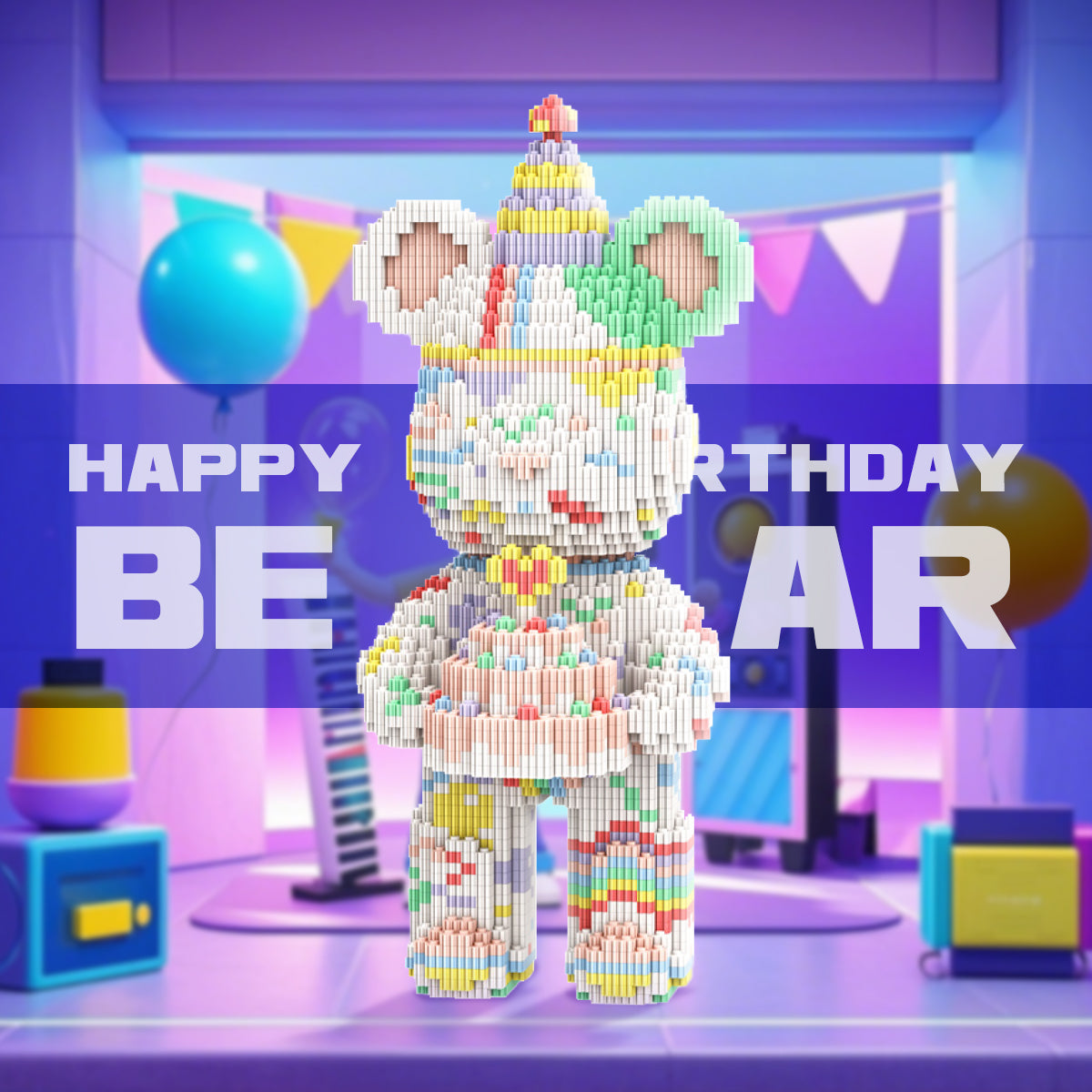 DAHONPA Birthday Cake Bear Micro Building Blocks Set (3680 Pieces), Personalized Bearbrick Decoration Present, Birthday Gift for Adults and Kids