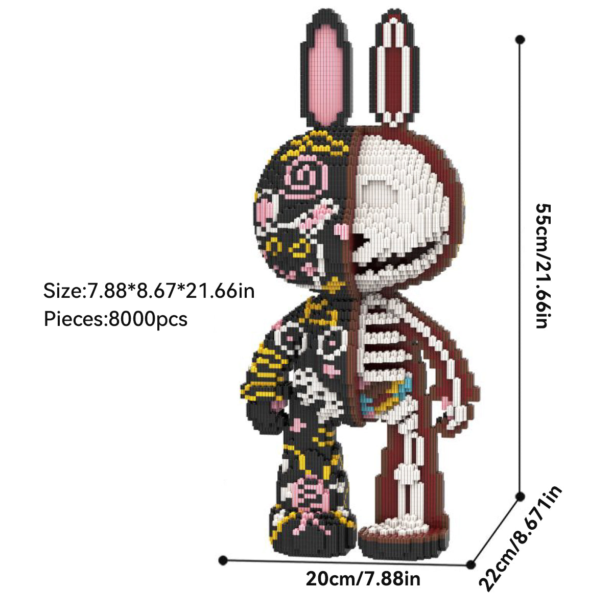 DAHONPA Animal Rabbit Half Graffiti Half Skeleton Micro Building Blocks Set(8000PCS), Creative Home & Office Decor, Gift for Adults and Kids