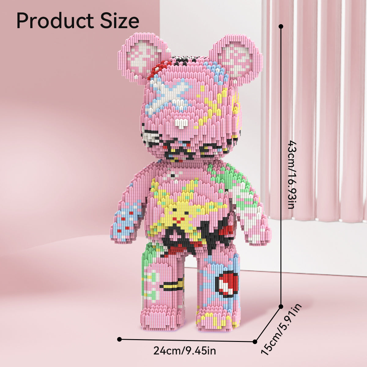 DAHONPA Animal Series Graffiti Pink Bear Brick Building Block Set, 5600 Pieces Micro Brick, Creative Home & Office Decor, Gift for Adults and Kids