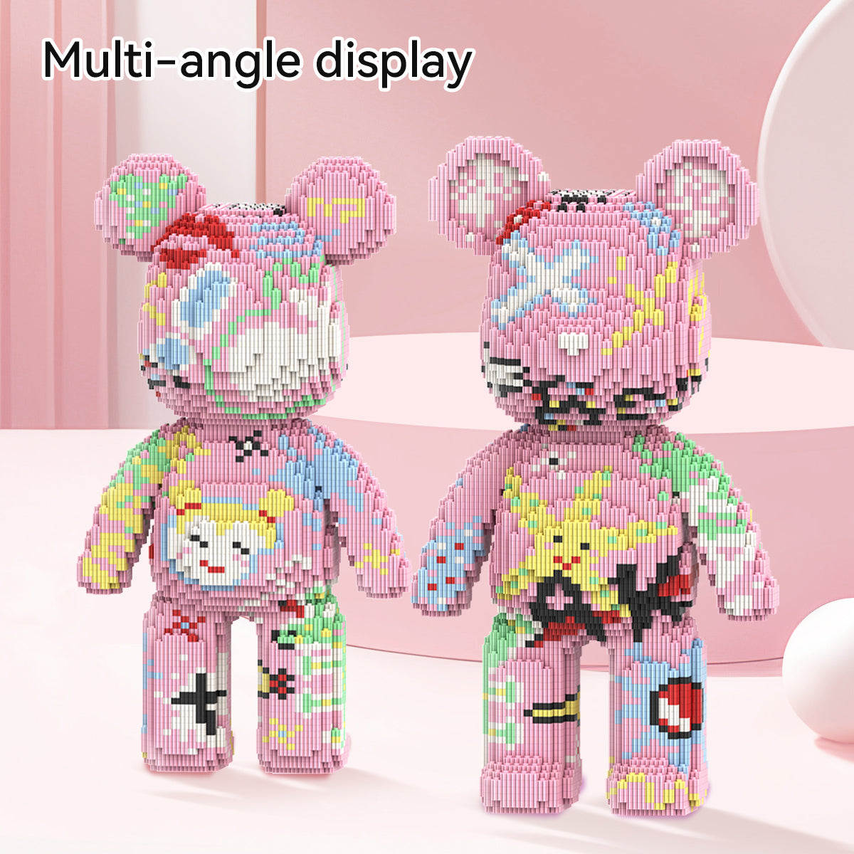 DAHONPA Animal Series Graffiti Pink Bear Brick Building Block Set, 5600 Pieces Micro Brick, Creative Home & Office Decor, Gift for Adults and Kids