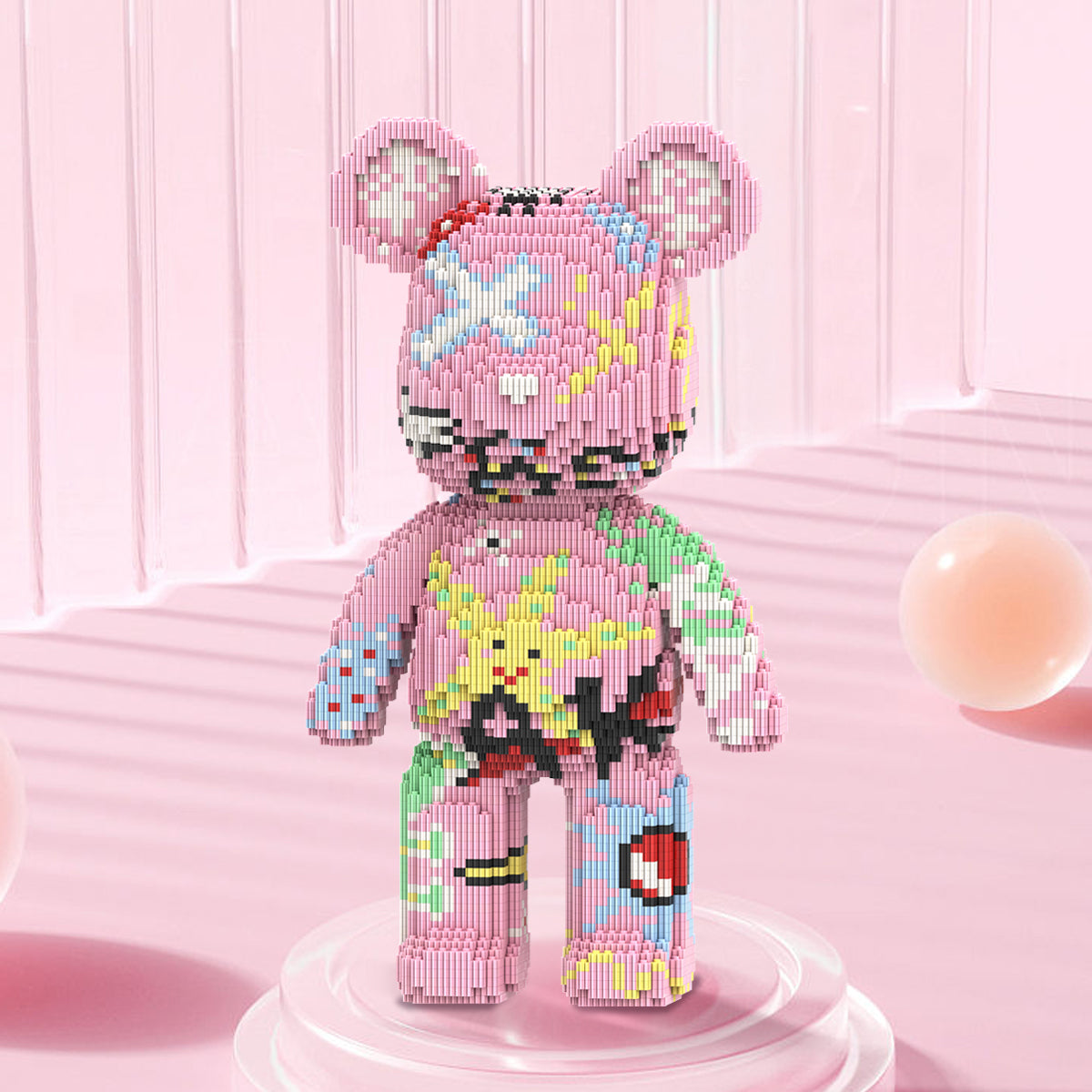 DAHONPA Animal Series Graffiti Pink Bear Brick Building Block Set, 5600 Pieces Micro Brick, Creative Home & Office Decor, Gift for Adults and Kids
