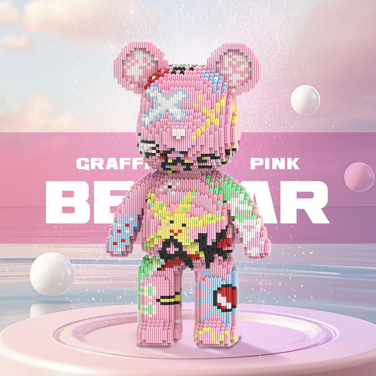 DAHONPA Animal Series Graffiti Pink Bear Brick Building Block Set, 5600 Pieces Micro Brick, Creative Home & Office Decor, Gift for Adults and Kids