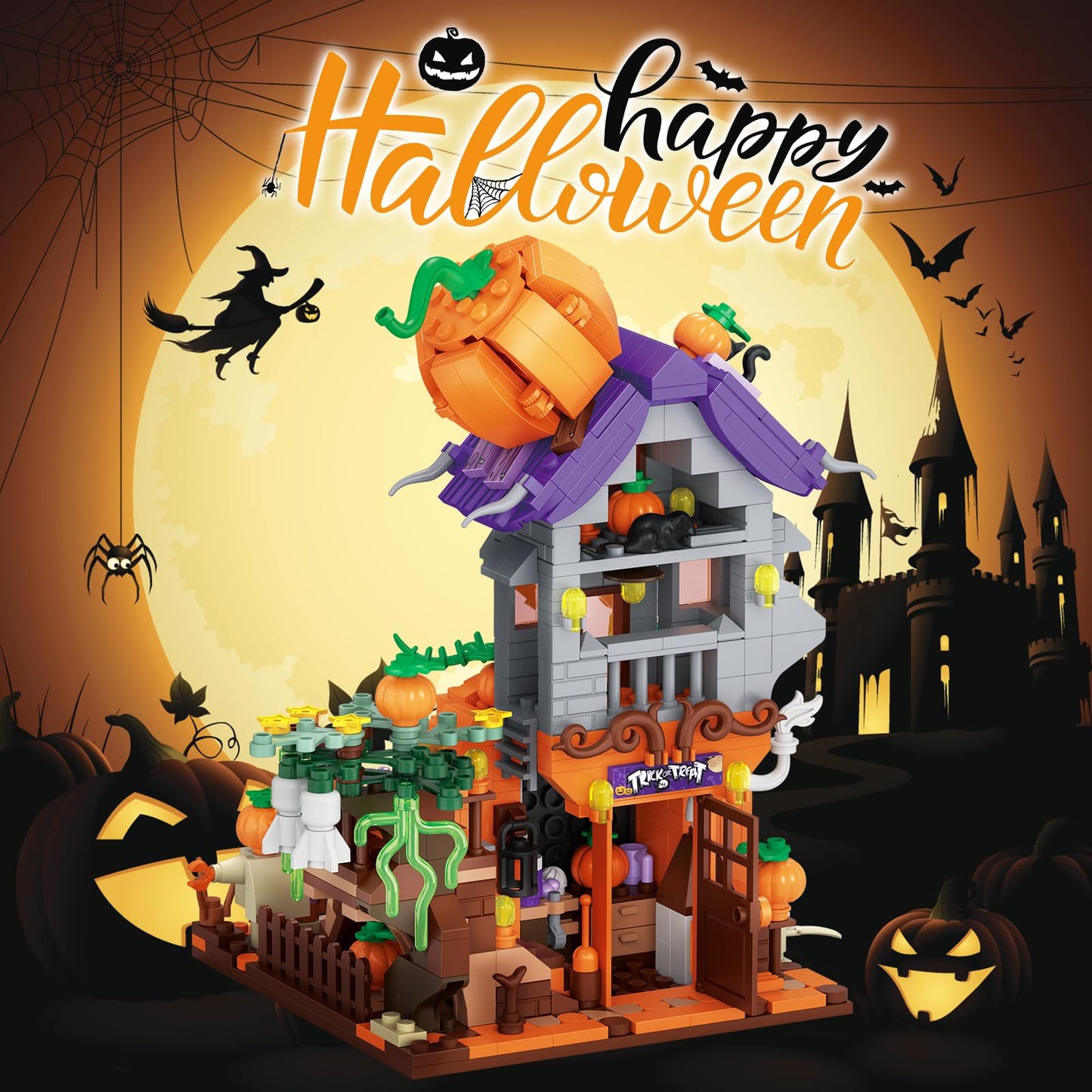 DAHONPA Halloween Pumpkin House Building Blocks Toys with 762 Pieces